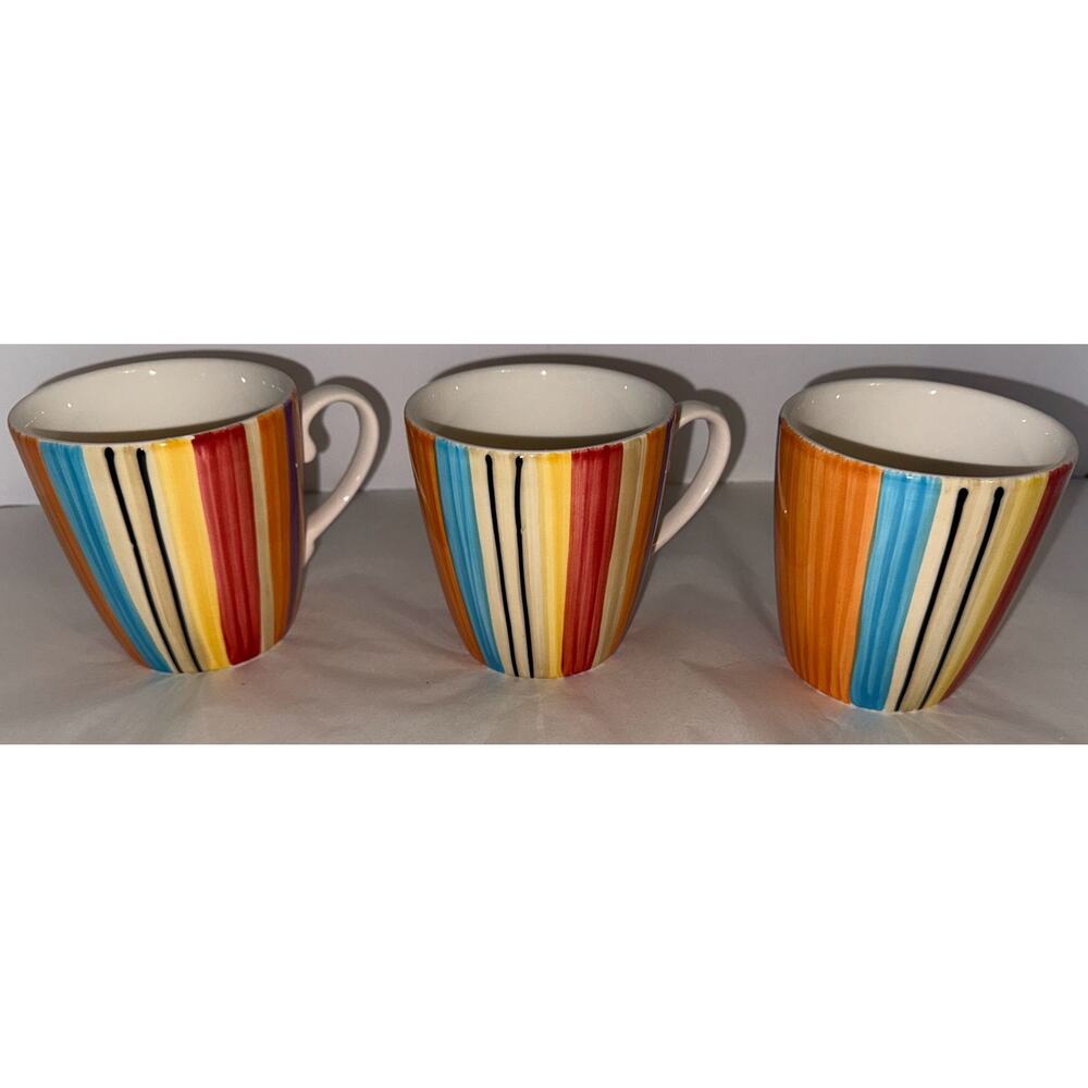 Pfaltzgraff Equator Striped‎ Ceramic Coffee Mugs Set of 3